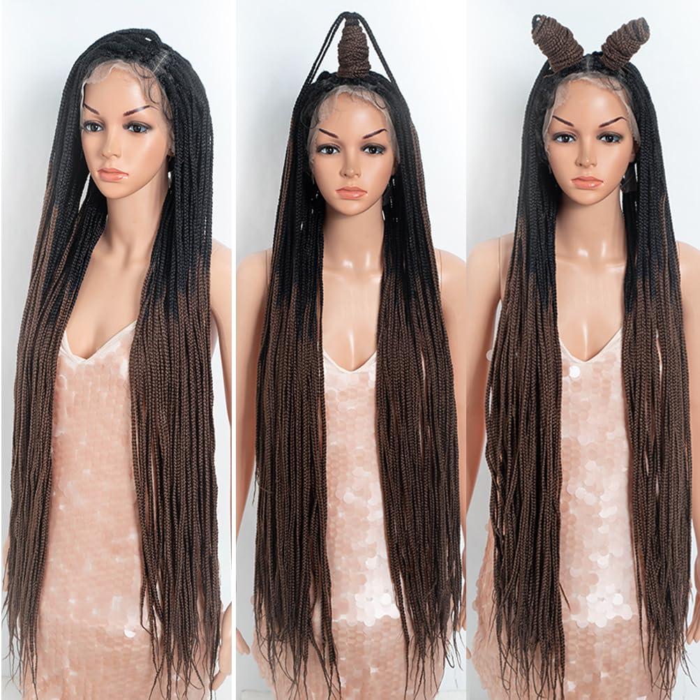 Style Icon Style Icon 42 Inches 360-Full Lace Micro Box Braids Wig Ombre Blonde Super Long Braided Wig Top Faux Locs Synthetic Wigs