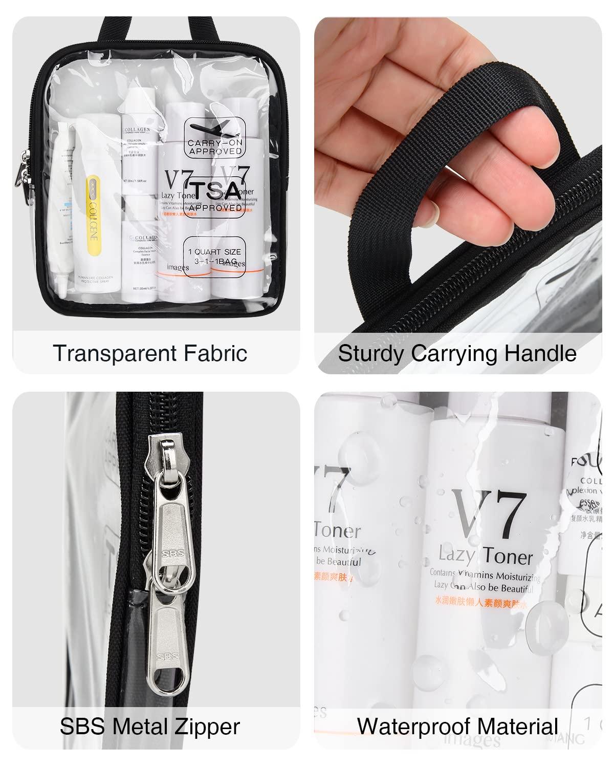 Relavel Tsa Approved Toiletry Bag,3PCS Travel Bag TSA Approved,Clear Makeup Bags Travel,Quart Size 3-1-1 Travel Bags fit for 3 oz Travel Bottles,Waterproof TSA Toiletry Bag,Small