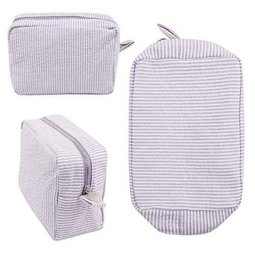 GFU Seersucker Cosmetic Bag, Large Makeup Pouch Travel Toiletry Case with Zipper Closure Seersucker Cosmetic Organizer for Women Girls, Baby Diaper Bag Organizer