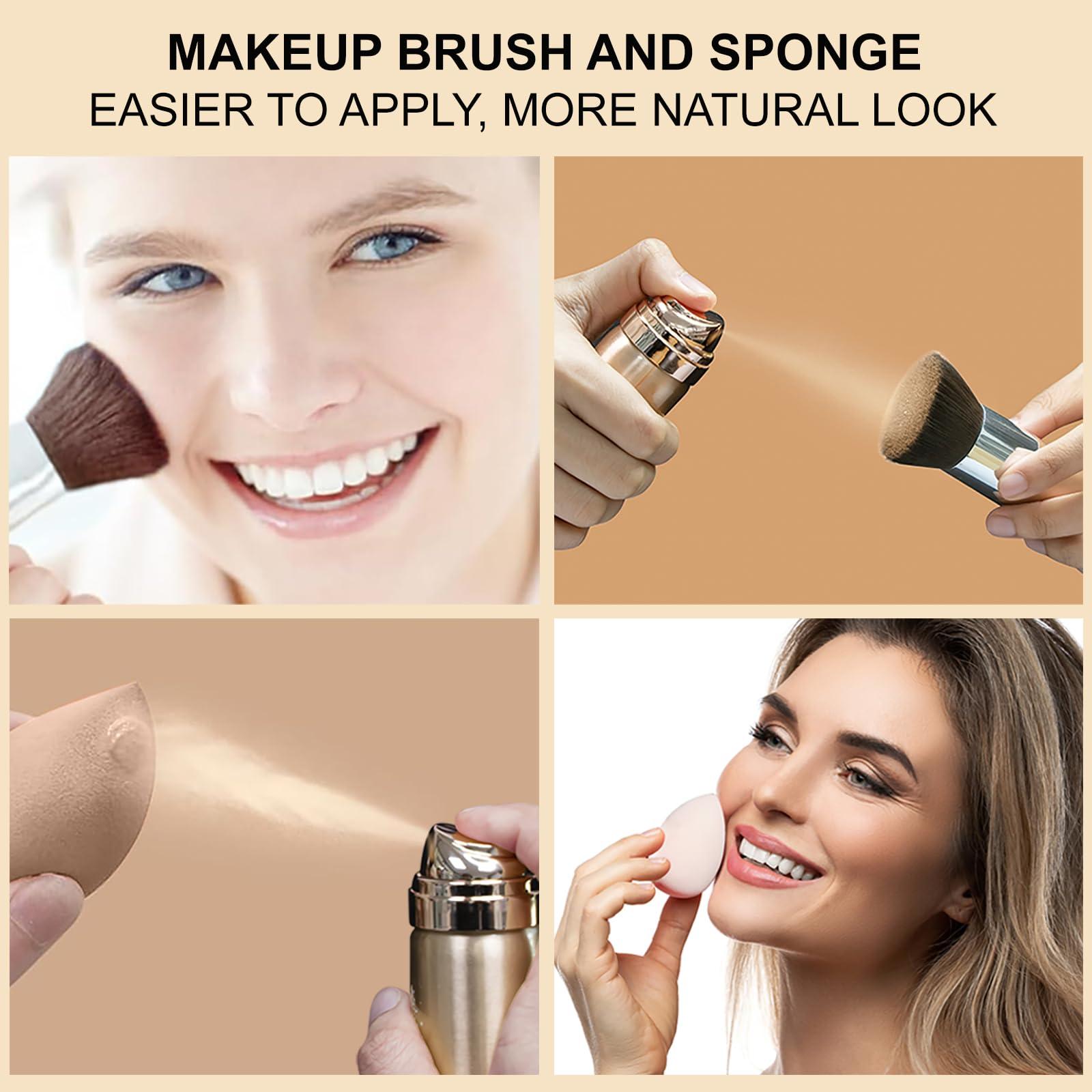 Lezero AirBrush Foundation Spray, Liquid Foundation Makeup Set, Full-Coverage Foundation Mist for Color Correcting,Concealer, Flawless Look, Matte Finish,Include Brush and Sponge,2.28oz (#2 Natural)