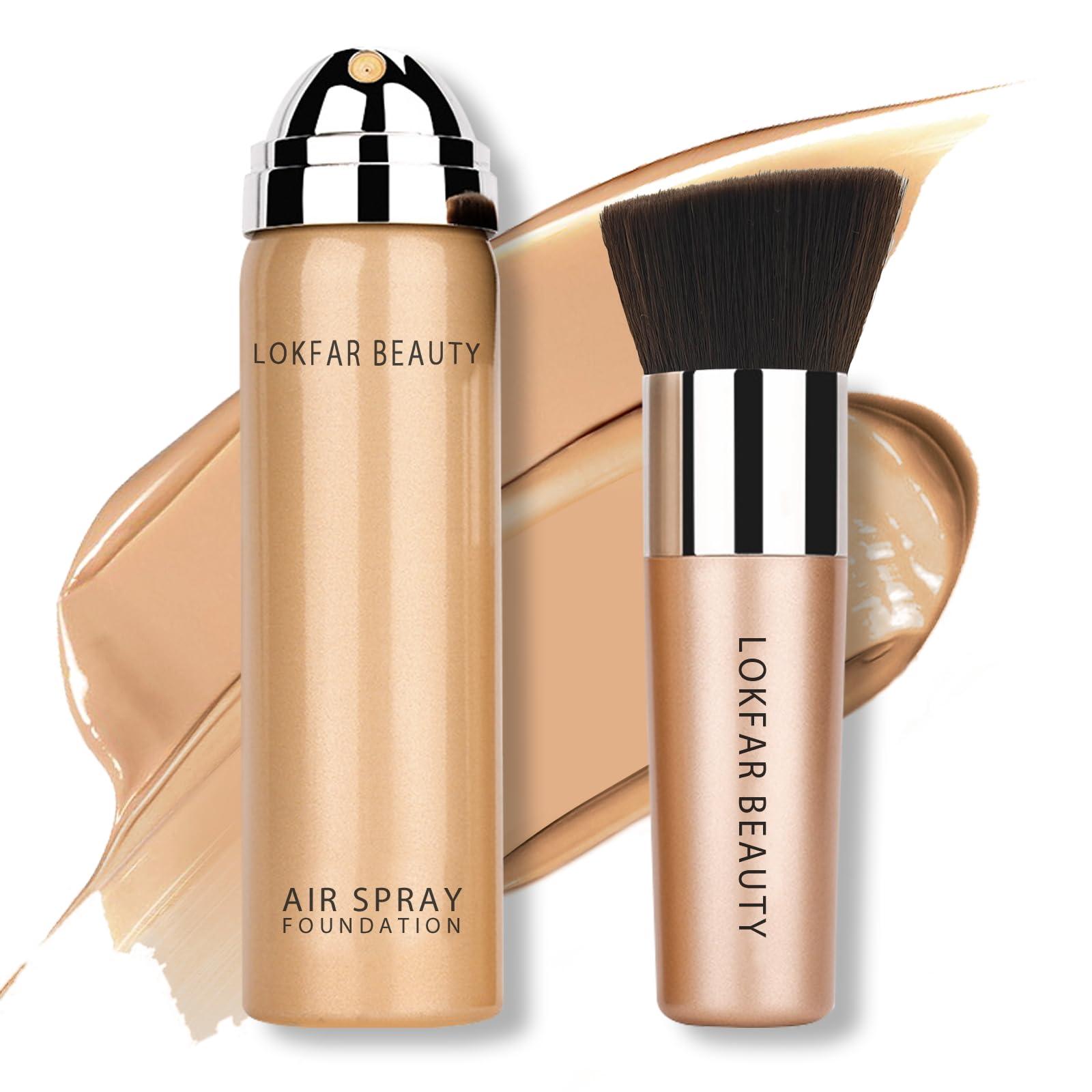LOKFAR LOKFAR AirBrush Foundation Spray, Silky Mist Spray Makeup Kit with Brush, Full Coverage Foundation for Smooth Radiant Finish, Formula Breathable Lightweight Hydrating | #04 Buff Beige