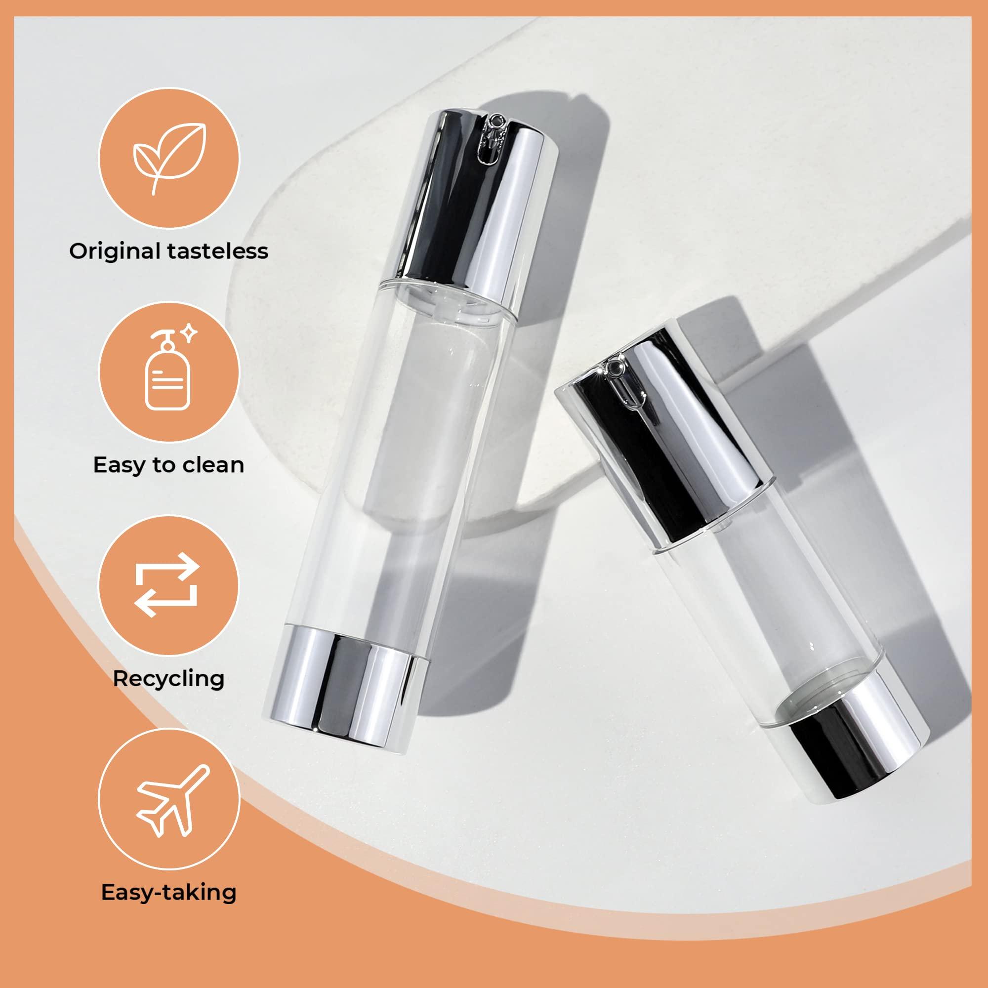 longway LONGWAY 1.7oz/50ml Airless Pump Bottles Silver Airless Cosmetic Cream Pump Bottle Travel Size Dispenser Refillable ContainersPack of 6