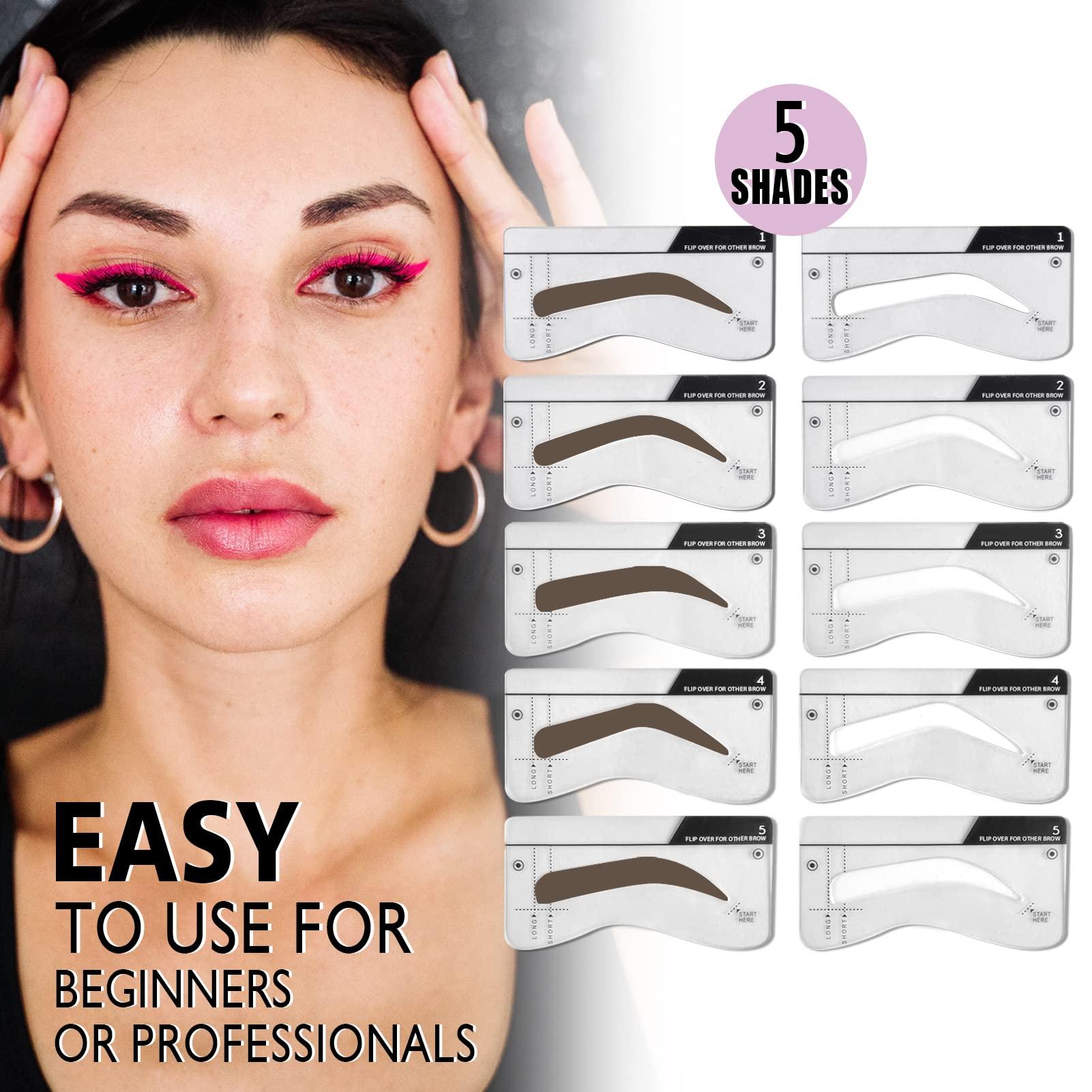 Cilrofelr Cilrofelr Eyebrow Stamp Stencil Kit, Eyebrow Stamp and Shaping Kit, Brow Trio Eyebrow Pomade Kit, One Step Brow Stamp Kit with 10 Brow Stencils, Waterproof, Long-Lasting Eyebrow Makeup, Medium Brown