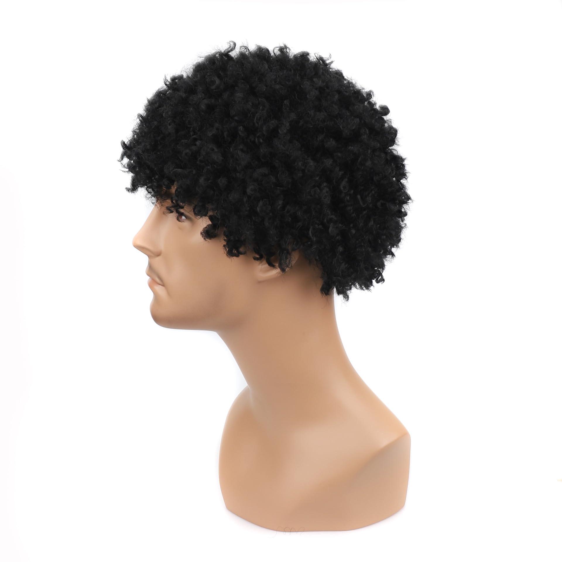 Remanbo Remanbo 2inch Short Curly for Men Wigs Fashion Machine Made Natural Black Hair for Hair Loss (Black)