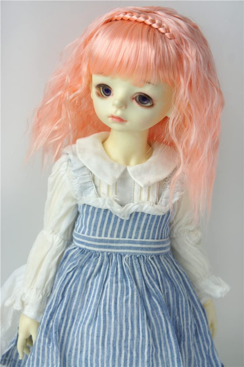 Jusuns Jusuns wigs JD633 9-10inch 10-11inch Princess Curl with Lovely braiding band Synthetic mohair BJD wig Blythes accessories (Apricot Pink, 8-9inch)