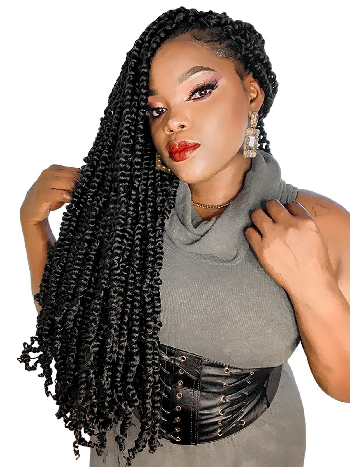 BOHOBABE The BOHOBABE Pre-twisted Passion Twist Crochet Hair 18 Inch Long Pre-looped Crochet Passion Twist Braiding Hair 8 Packs Soft Bohemian Twists (1B)