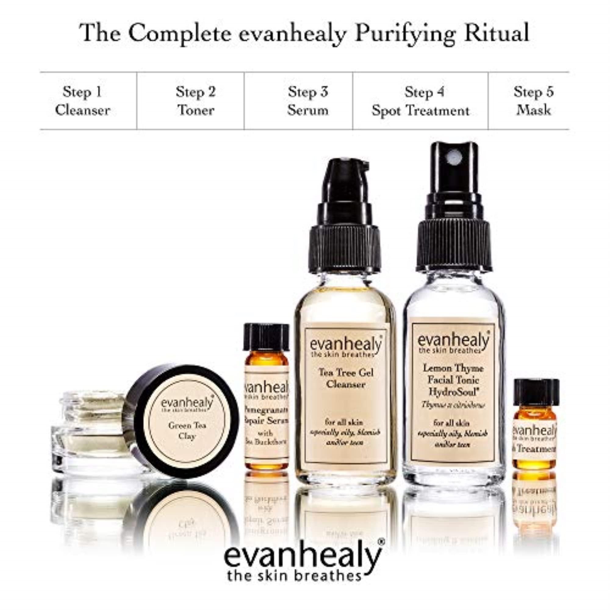 evanhealy evanhealy Purifying Ritual | Detoxifying Blemish Skin Care Set | 5 Piece Travel Face Care Kit for Congested Skin | Skincare Kit with Facial Mask & Gentle Skin Cleanser | Soothe Redness