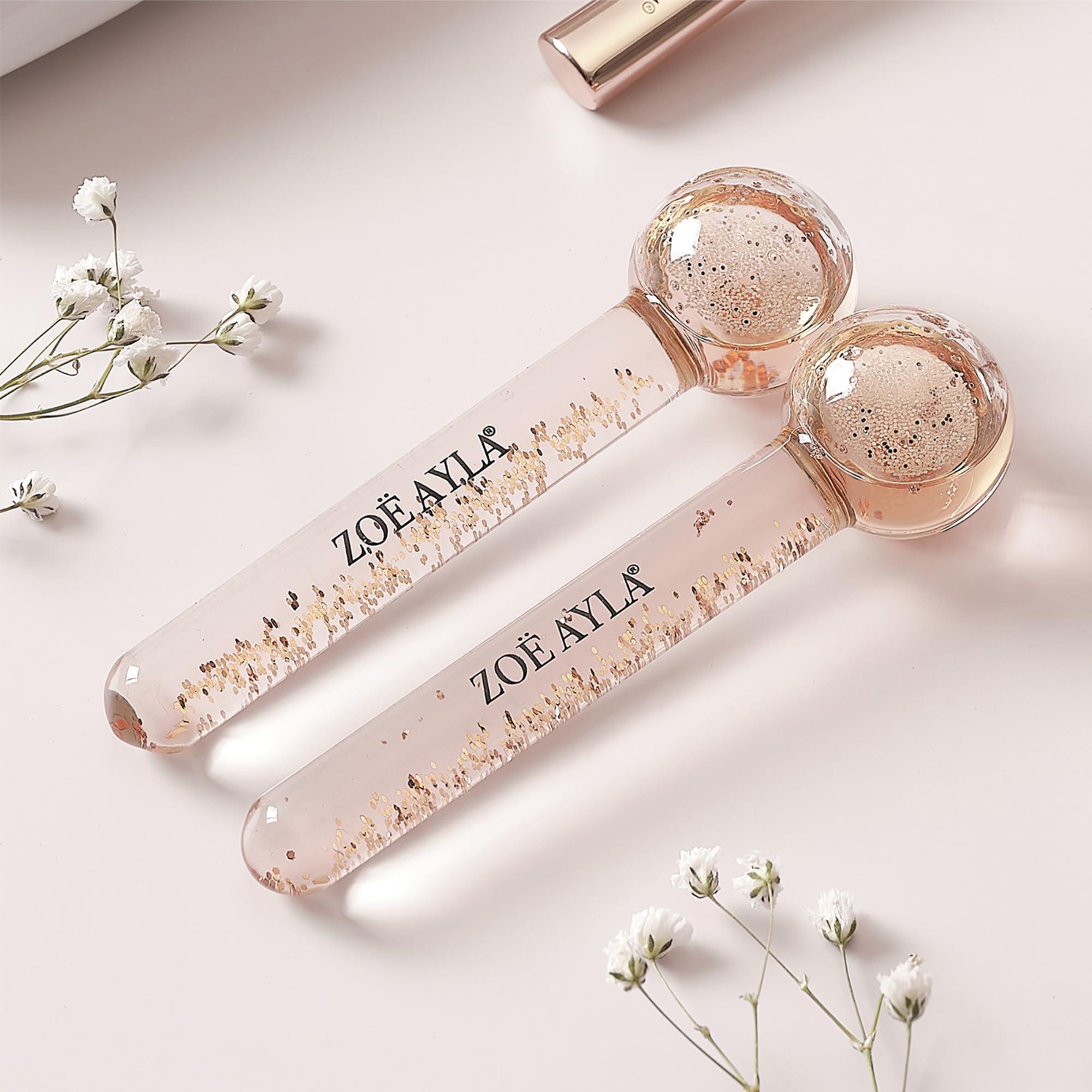 Zo Ayla Zoe Ayla Mini Ice Globes 2 Pcs - Face Roller for Women and Men - Face Depuffer - Tightens Skin - Reduces Fine Lines - Gives Radiant Glow - Invigorating and Soothing - Travel-Sized Facial Massager
