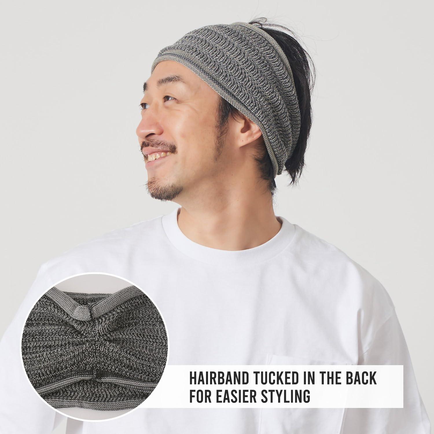 CHARM CHARM Knit Headband Boho Bandeau Japanese-style - Hair Wraps For Women and Men Turban Hair Band Cotton-blend Deodorizing Black