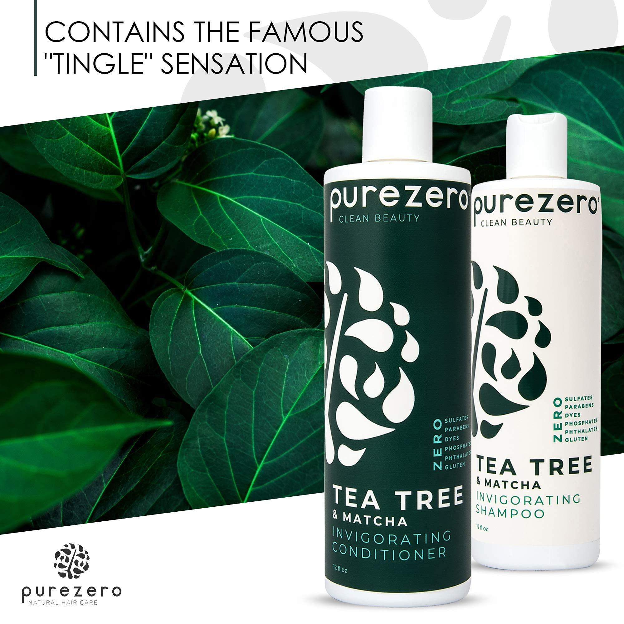 Purezero Purezero Tea Tree & Matcha Shampoo and Conditioner Set - Nourishing & Invigorating Scalp Treatment - Zero Sulfates, Parabens, Dyes Vegan and Cruely Free (12 Fl Oz (Pack of 2))