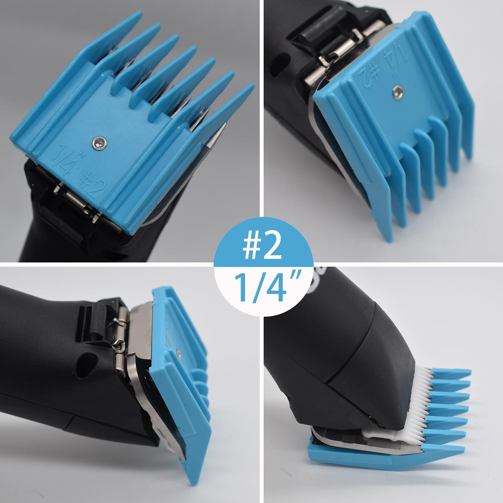 AIRERA 4 Pieces Professional A5-Style Animal Clipper Attachment Guard Guide Cutting Combs Set 76926-900, 1/8", 1/4", 3/8", 1/2", Compatible with Oster Classic 76 A5 Andis AG BG Wahl KM Pet Groomers (Blue)