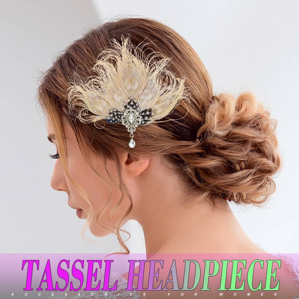 GENBREE GENBREE Peacock Hair Clip 1920s Feather Hair Piece Crystal Headband Prom Party Head Accessories for Women and Girls