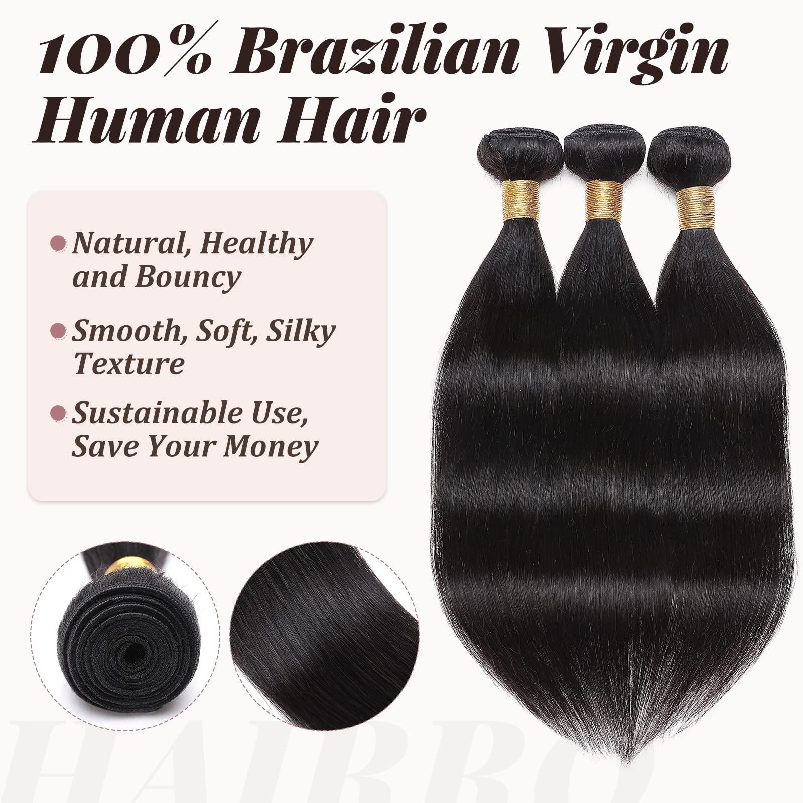 Hairro Hairro Unprocessed Human Hair Weft One Bundle 10 Inch Straight Sew in Virgin Hair Weave Extensions 100g Single Bundle Brazilian Hair for Black Women #1B Natural Black