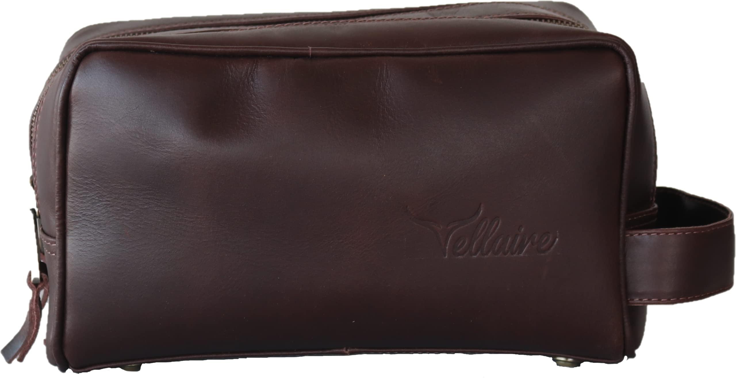 VELLAIRE VELLAIRE Leather Toiletry Bag for Men, Double Section Toiletry Bag (3 Dark Brown)
