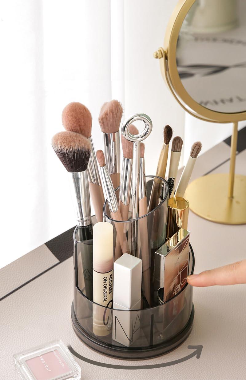 LIVAZIO LIVAZIO Makeup Brush Holder With Lid,Rotating Makeup Brush Storage Box With Cover, Pen Holder For Desk,Makeup Eyeliner Lip Liner Holder Organizer For Vanity,Bathroom,Countertop