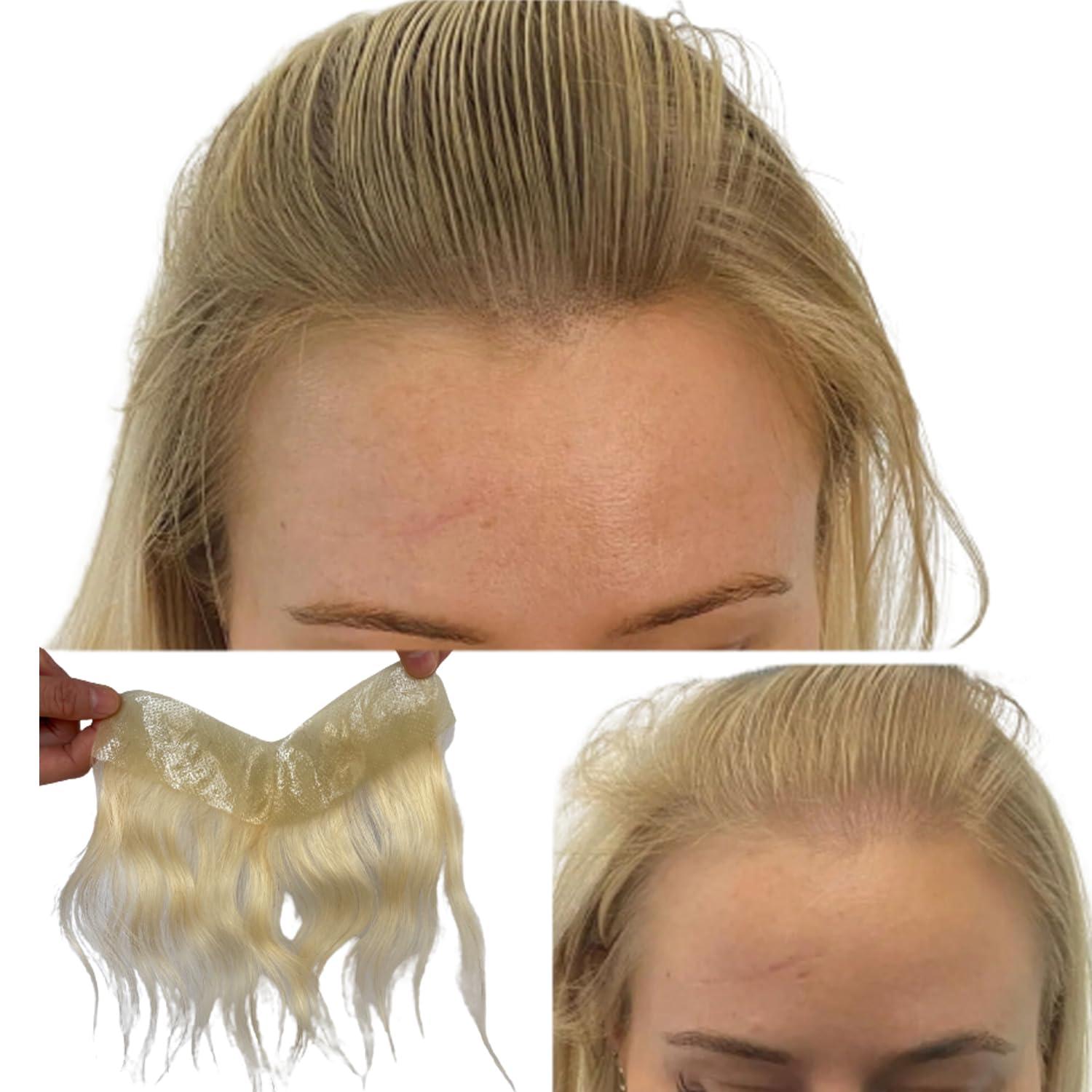 Voloria Voloria Frontal Hairpiece for Women Human Hair Extensions Forehead Hairline PU Skin Toppers Hair Replacement Toupee (1.18x6.69 Inch, 613 Blonde Color)