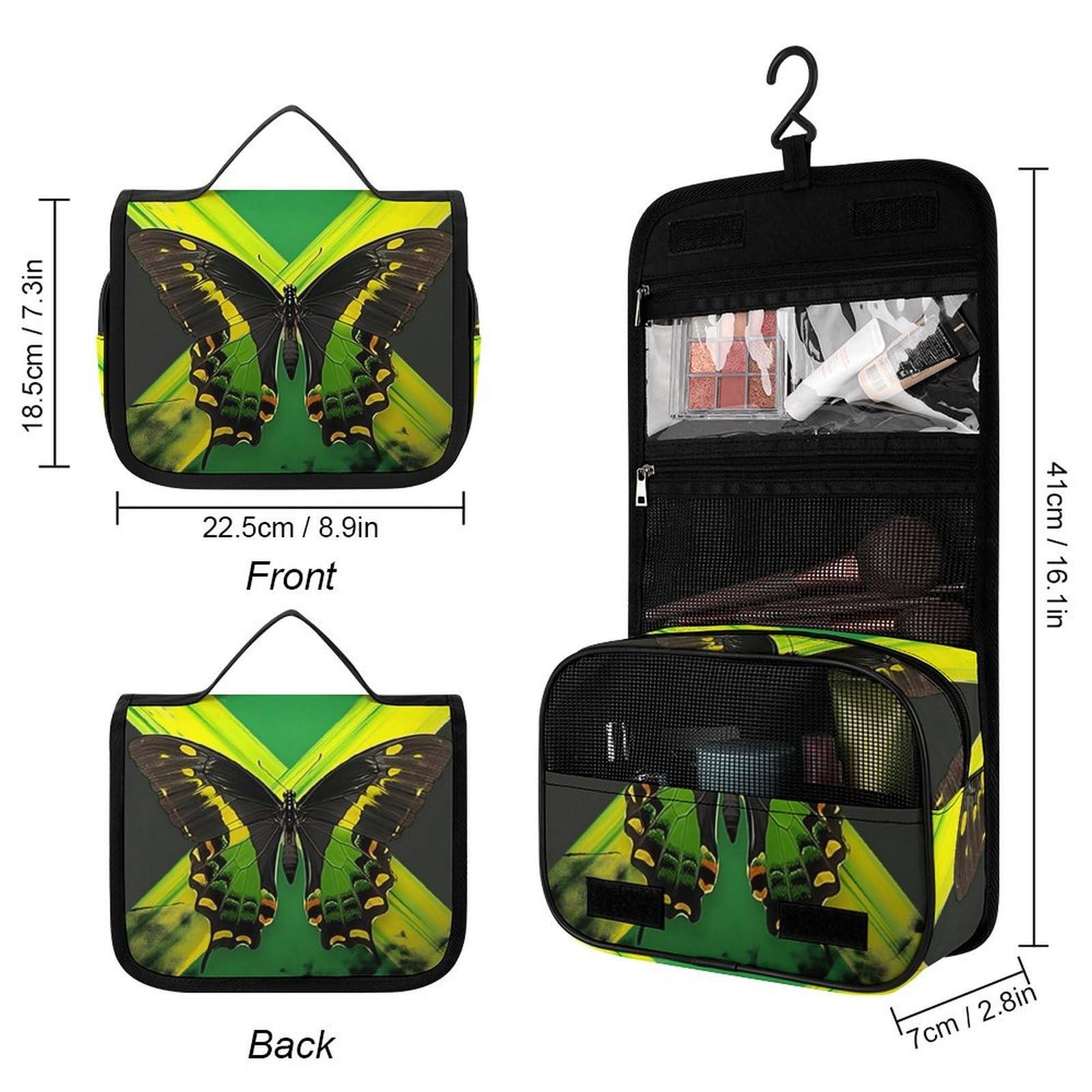 QUOPLMAM QUOPLMAM Jamaica Butterfly Portable Toiletry Bags,Travel Makeup Bags,Travel Cosmetic Bags,with Handle,Large Capacity