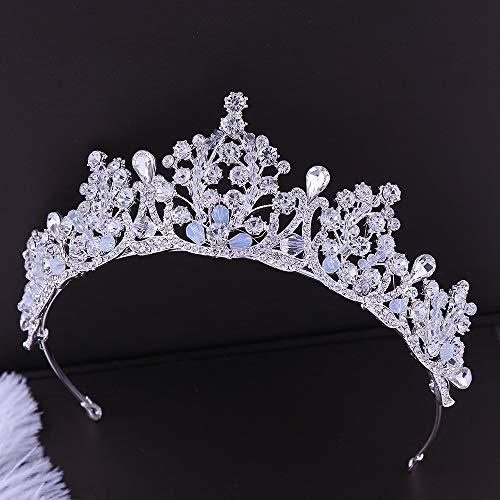 leebess Trendy Crown Bride Headband Bridal Tiaras Baroque Crystal Wedding Hair Accessories Headdress Wedding Tiara And Crown For Women (Silver)