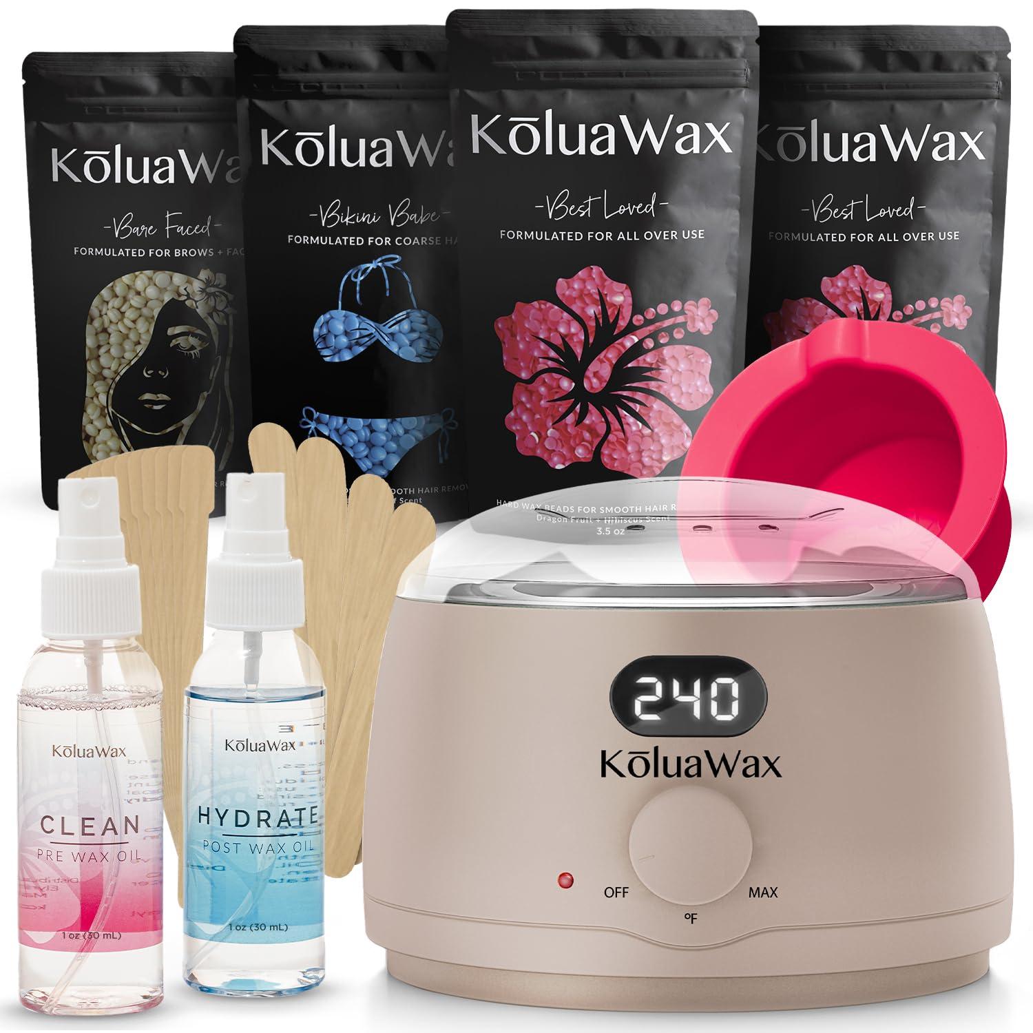 KoluaWax KoluaWax Premium Waxing Kit for Women - Hot Melt Hard Wax Warmer for Hair Removal, Eyebrow, Bikini, Legs, Face, Brazilian Wax - Machine, 4-Pack Beads, Accessories, Sand