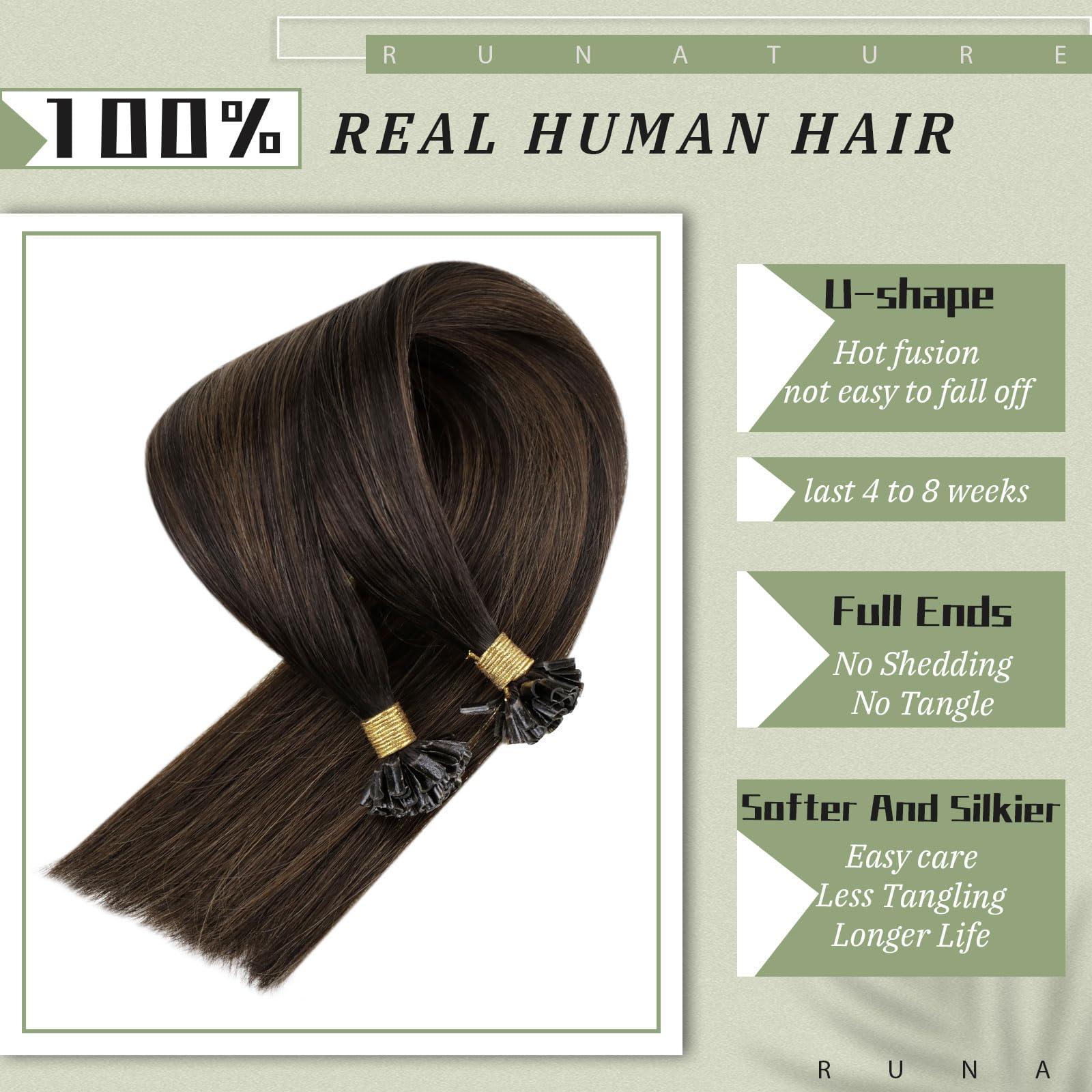 RUNATURE RUANTURE U Tip Hair Extensions Real Human Hair Ombre U Tip Hair Extensions Human Hair Balayage Dark Brown to Ash Brown Utip Keratin Hair Extensions Human Hair 14 Inch Short Hair 50g 50s