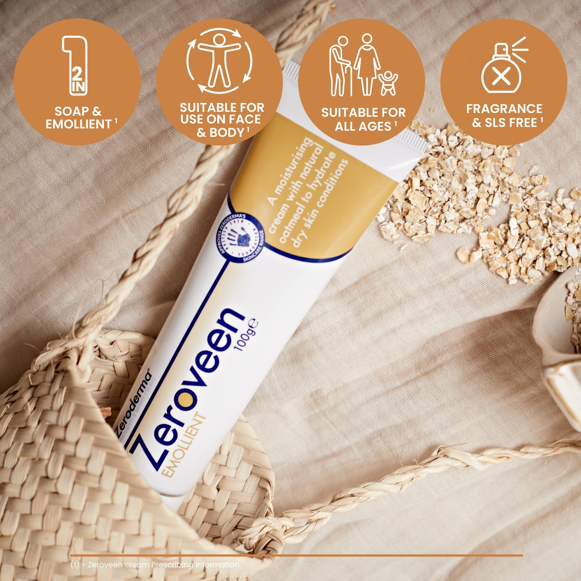 Zeroderma Zeroderma Zeroveen Emollient 100g - 2In1 Moisturising Cram and Wash with Natural Oatmeal