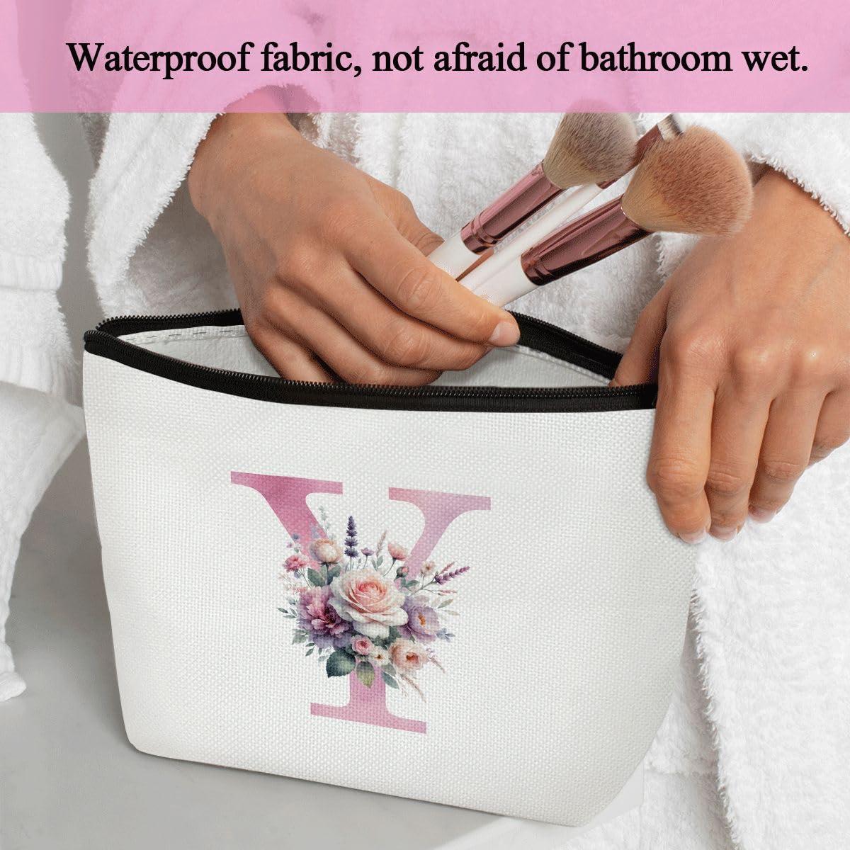 LONLONBANG Initial Personalized Makeup Bag, Monogram Letter V Makeup Bags For Women, 1 Pack Boho Cosmetic Travel Toiletry Bag, Birthday Gifts For Girls Daughter Teens Wife Bride Friend Bestie Sister - L673