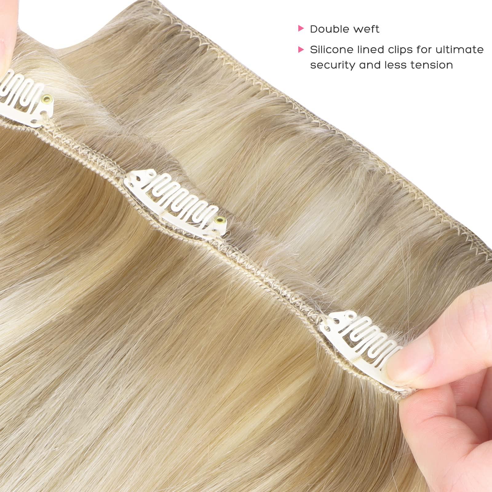marat Marat Hair Extensions Clip in Human Hair, Ash Blonde Highlighted Platinum Blonde Clip in Hair Extensions 16 inch 120g Straight Clip in Hair Extensions Human Hair
