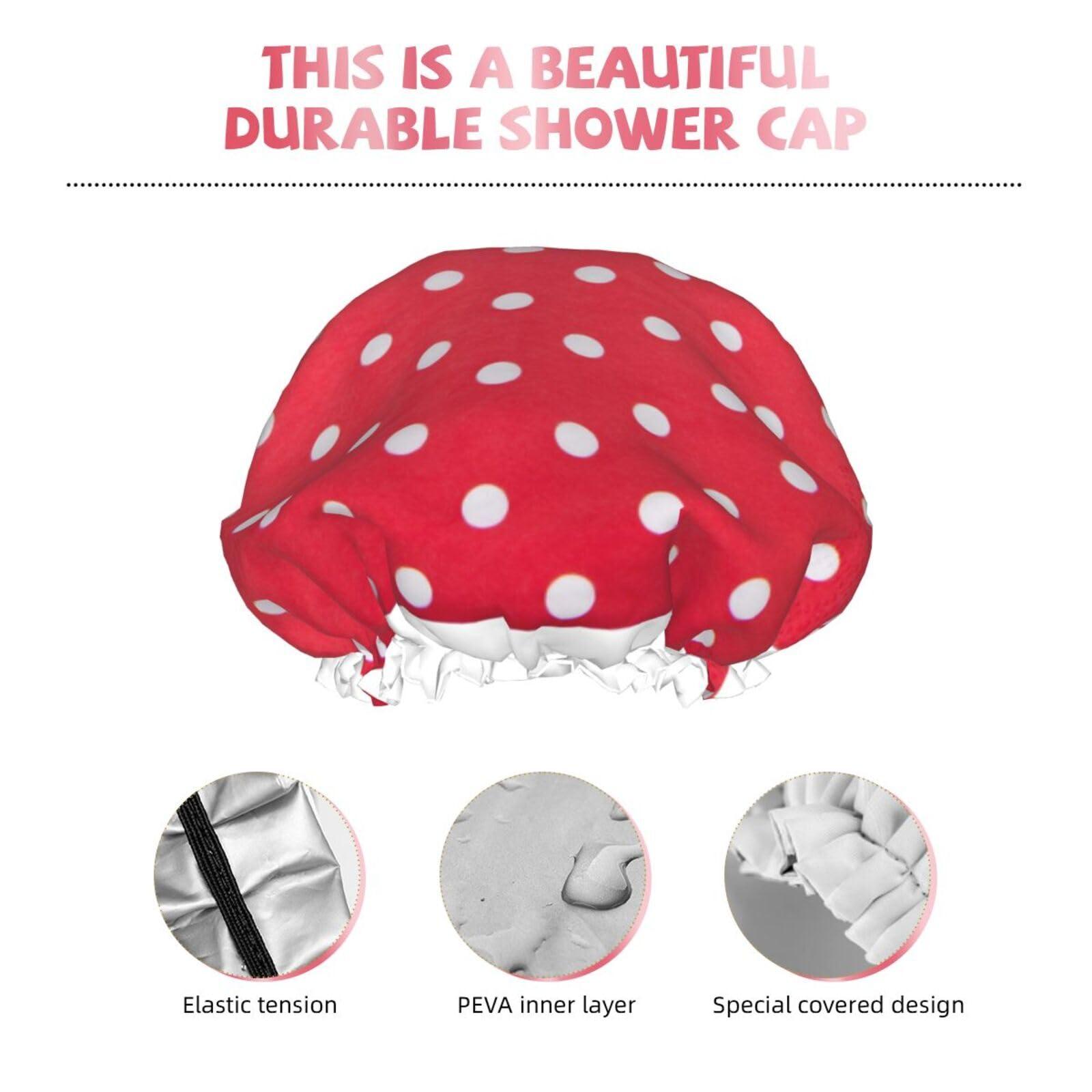 KArFri white dots Large Shower Cap For Women Men Reusable Shower Caps Waterproof Shower Cap For Braids & Long Hair shower bonnet with PEVA lined&Elastic Band Fashion showercap