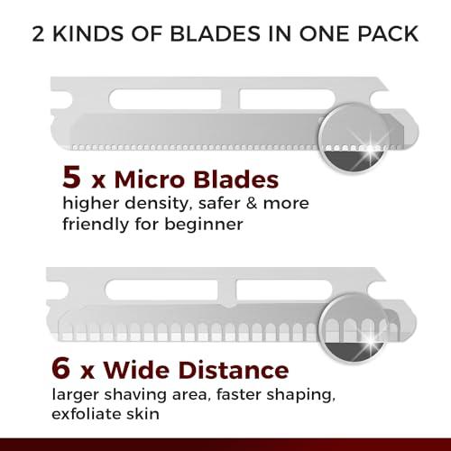 ZOMCHI ZOMCHI Eyebrow Razor and Face Razor for Women and Men, Reusable Metal Handle with 11 Refill Blades, Dermaplane Razor with Protective Silicone Cap, Eyebrow Hair Trimmer - Polished Silver