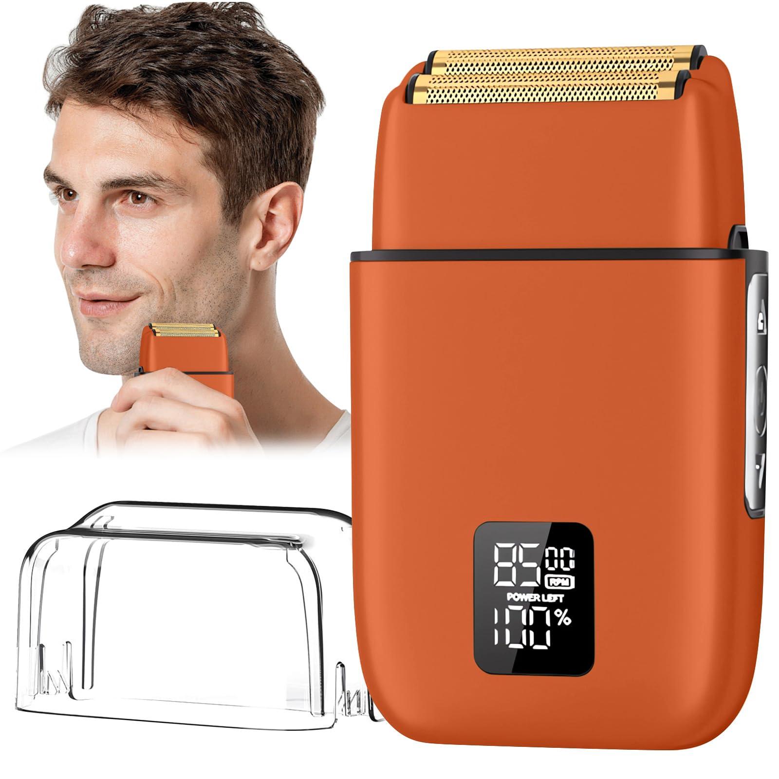 FACISACO Electric Razor, Electric Razor for Men Face, Electric Shavers for Men, Foil Shaver 3 Adjustable Speeds Rechargeable Waterproof Close Shave Trimmer with LED Display for Face/Beard/Head Shavers (Orange)