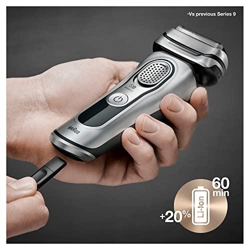 Braun Braun Electric Razor for Men, Waterproof Foil Shaver, Series 9 9390cc, Wet & Dry Shave, With Pop-Up Beard Trimmer for Grooming, Cleaning & Charging SmartCare Center and Leather Travel Case, Silver