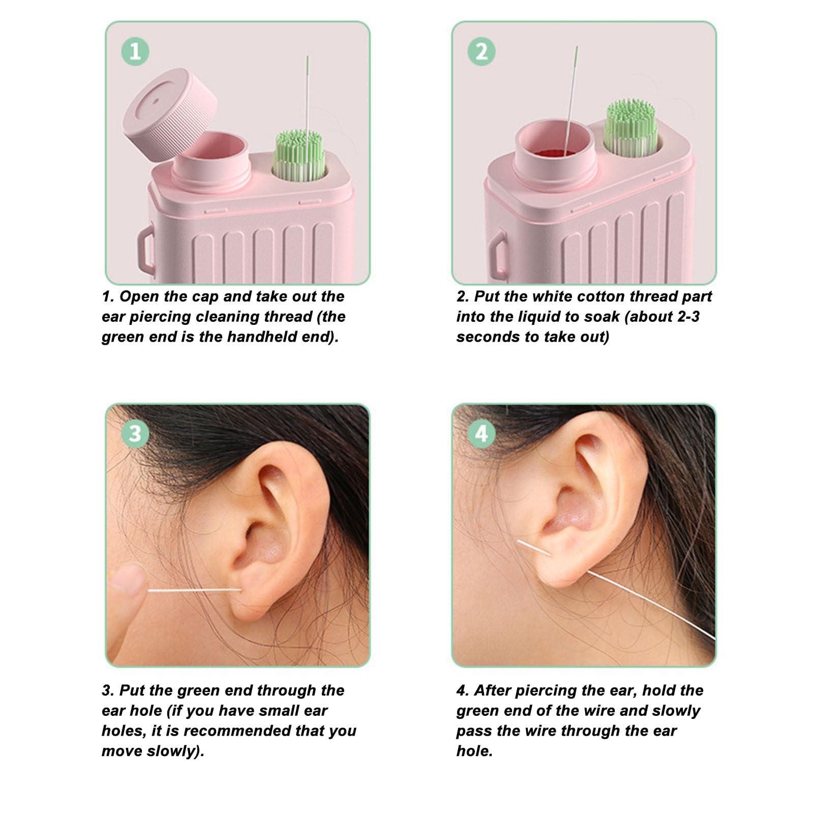Generic Generic Ear Piercing Cleaner Set, Ear Piercing Cleaning Solution with 10ml Cleaning Solution Ear Hole Floss Earring Cleaner For Pierced Ears Earrings Hole Cleaner For Girls Women (Rose
