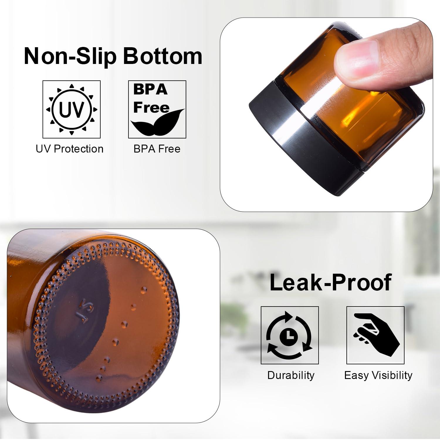 Ltzmcmy Ltzmcmy 2 oz Amber Glass Jars with Lids,48 Pack 2oz Small Container Jars with Inner Liners and Black Lids for Cosmetics,Cream Lotion,Body Scrub