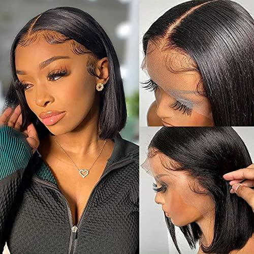 SuCoo 14inch Bob Wig Human Hair Short Straight 13x4 Lace Front Wigs Human Hair Pre Plucked With Baby Hair Glueless HD Lace Frontal Bob Wigs For Black Women Human Hair Natural Hairline 150% Density