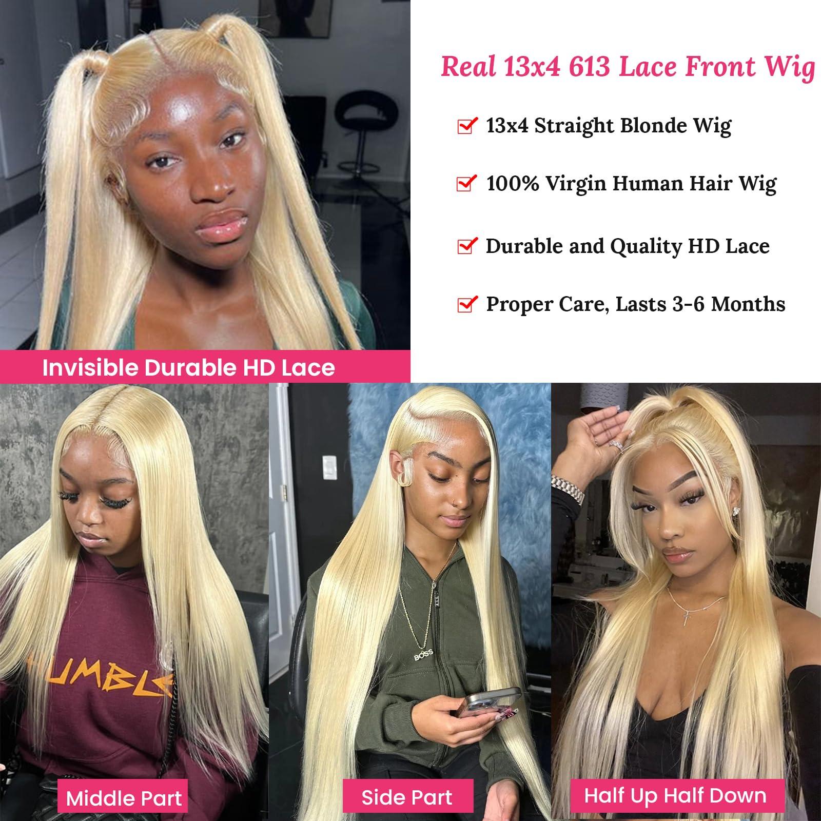 Licoville 613 Lace Front Wig Human Hair 180% Density 13x4 613 Human Hair Wig Full Thick Straight 22 Inch 613 HD Lace Frontal Wig Pre Plucked Bleached Knots Blonde Human Hair Lace Front Wigs for Black Women