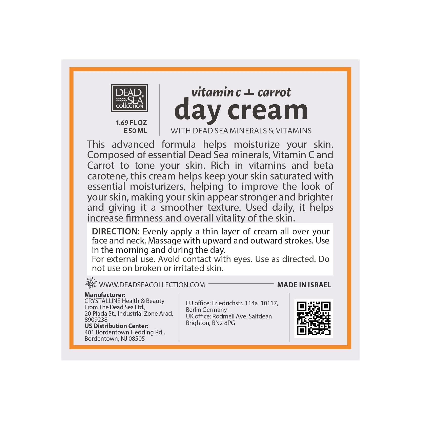 Dead Sea Collection Dead Sea Collection Anti-Wrinkle Day Cream for Face with Collagen and Sea Minerals (1.69 fl.oz) Day Cream for Face with Vitamin C & Carrot (1.69 fl.oz) - Bundle