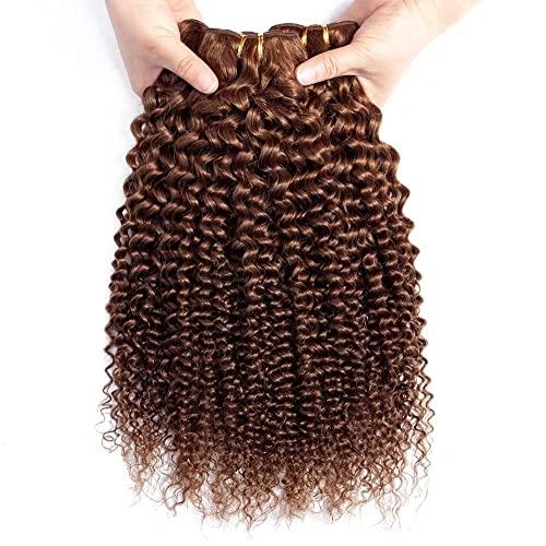 FEEL ME FEEL ME Curly Brazilian Hair Bundles 10A Premium Brazilian Kinky Curly Hair Weave Bundles Unprocessed Virgin Human Hair Extension Color 4 Light Brown Hair Bundles 1 Piece 100g 12 Inch