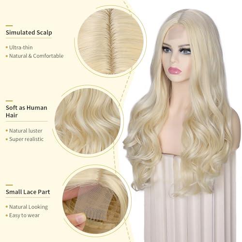 WIGNEE WIGNEE 26 Inches Long Blonde Wig Synthetic Body Wavy Blond Wigs For Women Heat Resistant Synthetic Wig Wigs For Women (Wavy-Blonde)