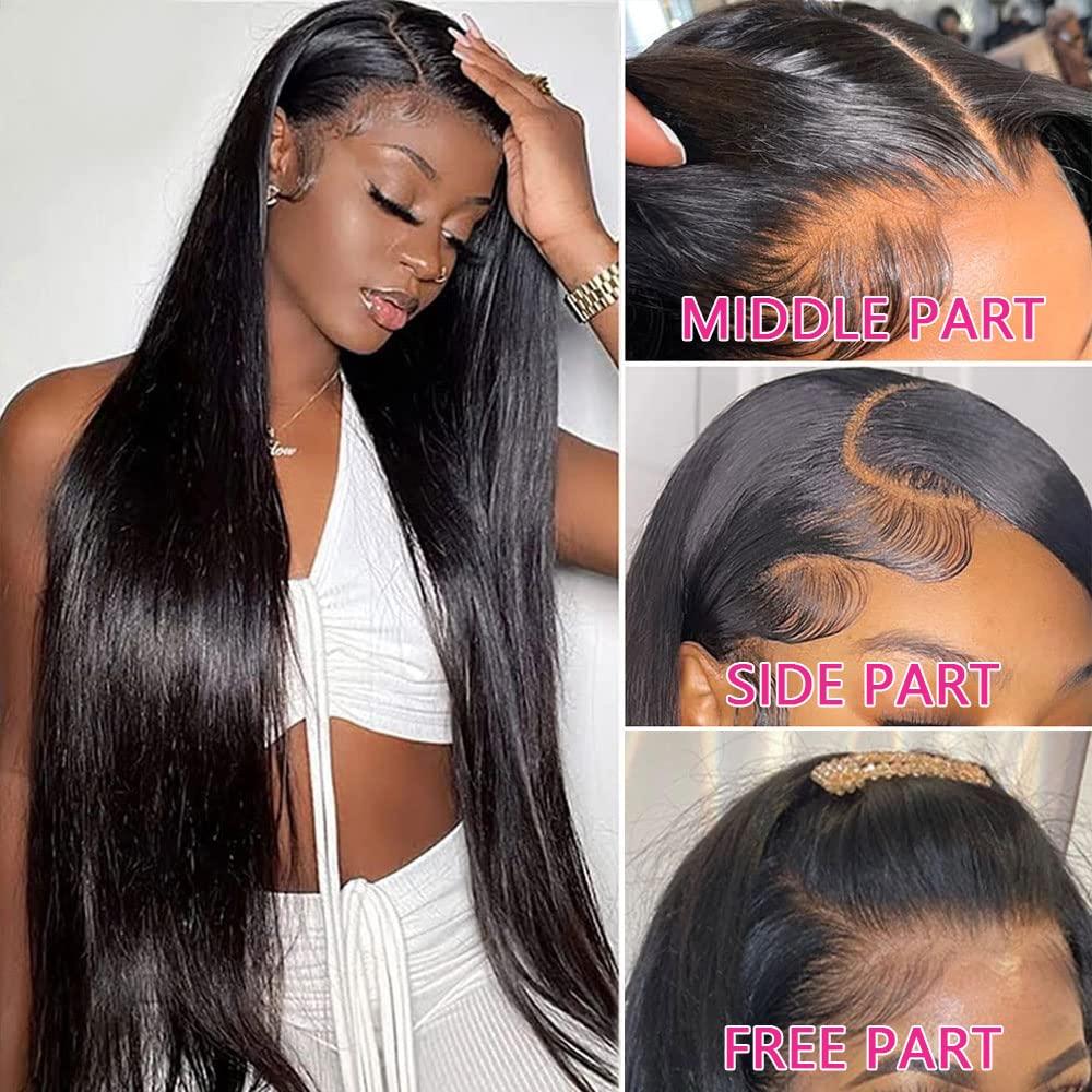 QUINLUX WIGS Curly Baby Hair Kinky Straight Wig 360 HD Invisible Lace Frontal Human Hair Wig Pre Plucked Bleached Knots Kinky Edges Yaki Transparent HD 360 Lace Front Wig Brazilian Full End Glueless Wig 26 inch