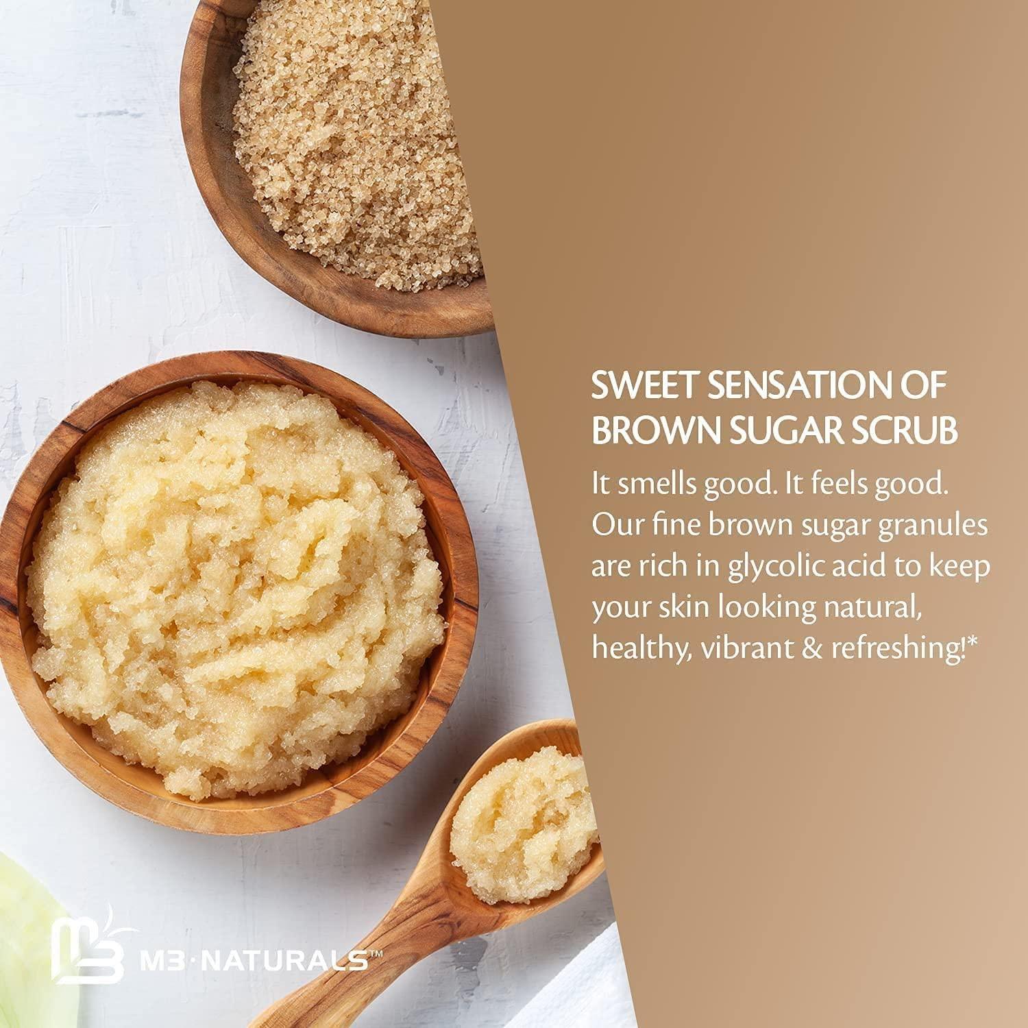 M3 Naturals Brown Sugar Scrub Face Foot & Body Exfoliator Infused with Collagen and Stem Cell Exfoliating Salt Body Scrub for Toning Skin Cellulite Skin Care by M3 Naturals