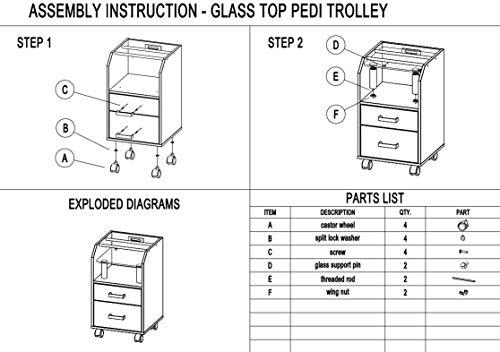 DERMALOGIC Glass Glow Pedicure Trolley Light Wood Cart for Nail Salon Furniture & Equipment