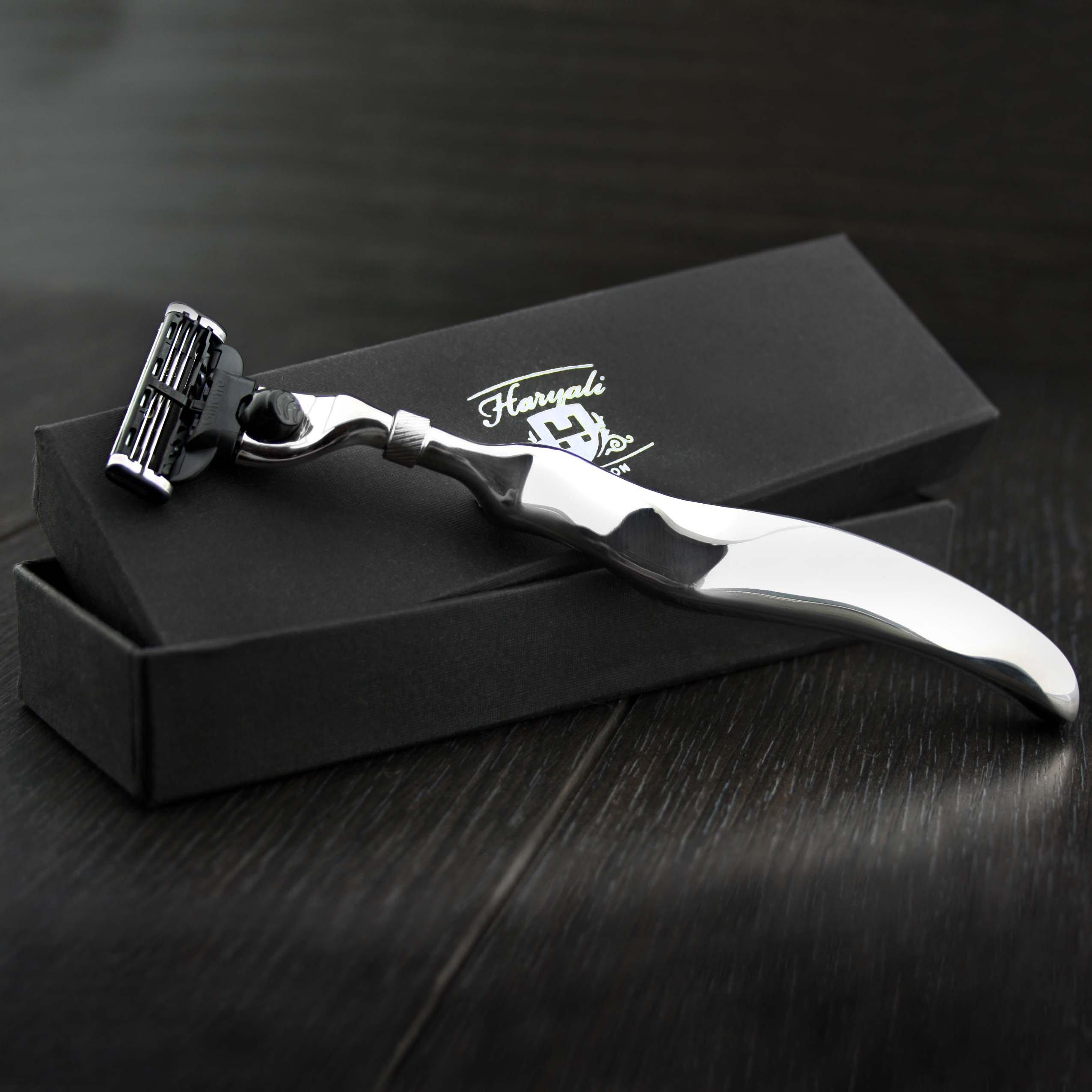 Haryali London Haryali London 3 Edge Shaving Razor With Specially Designed Lady Finger Stainless Steel Hollow Handle Perfect Safety Razor For Mens Perfect Shave
