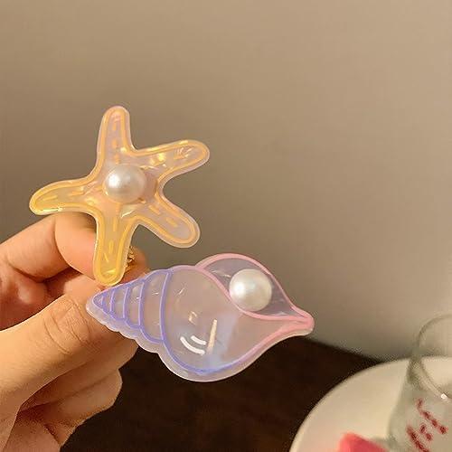 VALTEV Hair Clip Artificial Shell Pearl Starfish Hair Clip Set Resin Alligator Hair Clips Seashell Hair Clips Princess Clip Beach Mermaid Hairpin Headwear Styling Hair Accessories For Girls Women Ladies Part