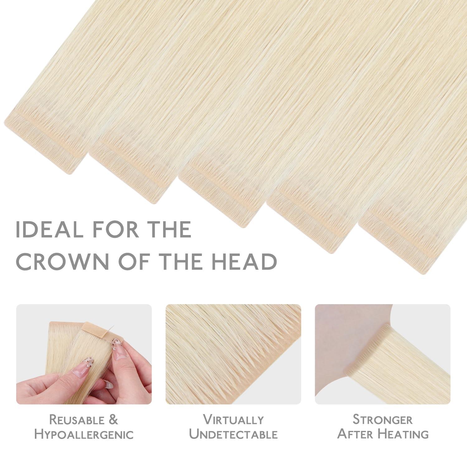 Wennalife WENNALIFE Invisi Edge Tape in Hair Extensions Human Hair, 22 Inch 50g 20pcs Platinum Blonde Invisible Luxury Remy Hair Extensions Natural Seamless Injected Tape Ins Straight Extensiones De Cabello