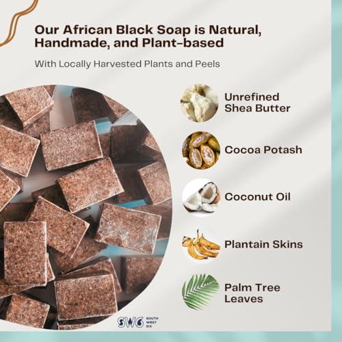 SW6 SW6-Authentic African Black Soap Bar, Raw & Organic w/Shea Butter, Gentle Cleansing (5.29oz), Shades of Brown