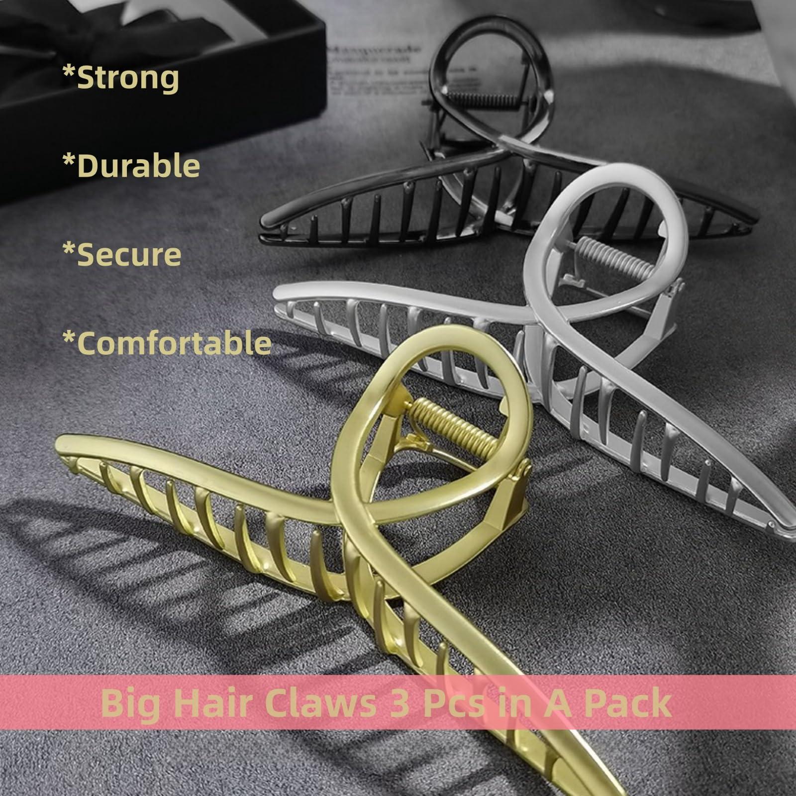 MirthCity MirthCity 3 Pcs Big Metal Hair Claw Clips for Thick Hair Elegant Banana Hair Clips for Women Non-Slip Barrette Hair Clips Hair Accessories for Women Girls
