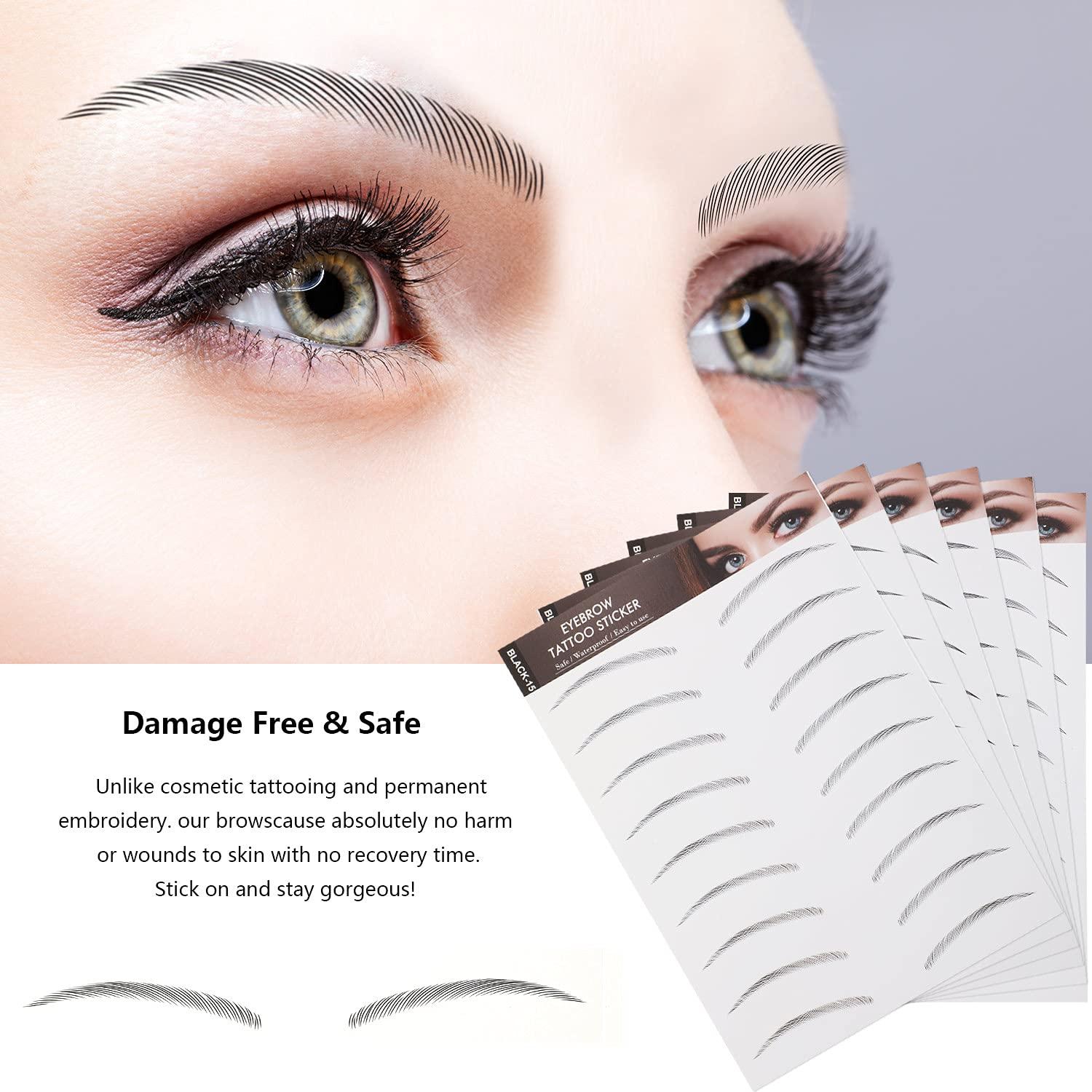 Blulu Blulu 6 Sheets 4d Hair-like Waterproof Eyebrow Tattoos Stickers Transfers Temporary Brow Tattoo Peel off Grooming Shaping Sticker in Arch Style, 66 Pairs Black(Elegant Styles)