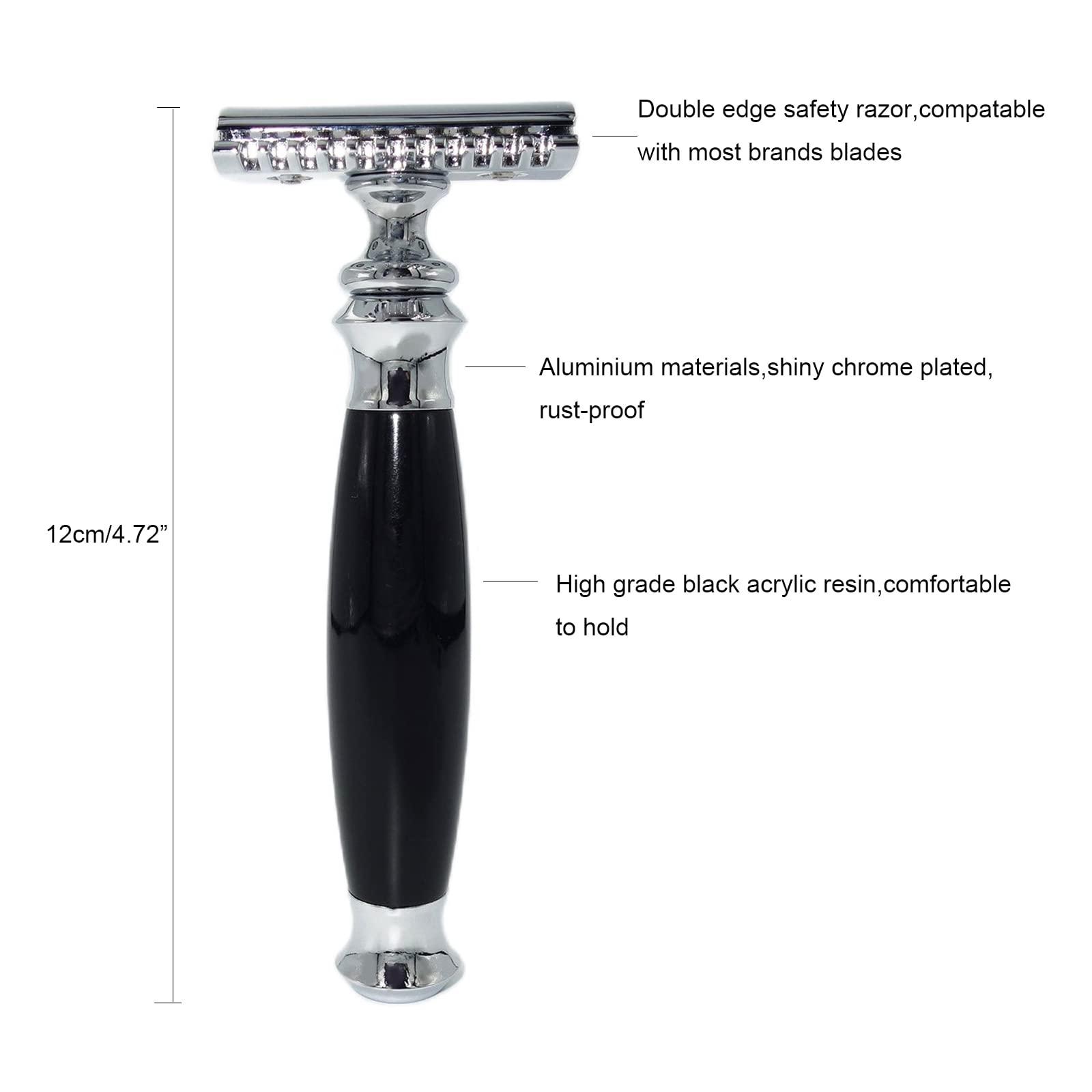 Magyfosia Magyfosia Classic Men's Double Edge Safety Razor Kit includes Pure Badger Hair Shaving Brush,Heart Shape Razor & Brush Stand Holder and Shaving Bowl Christmas Original Gift Set