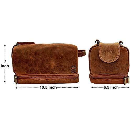 RUSTIC TOWN RUSTIC TOWN Handcrafted Real Leather Toiletry Bag Combo - The Best Masculine Travel Gift For Men Women
