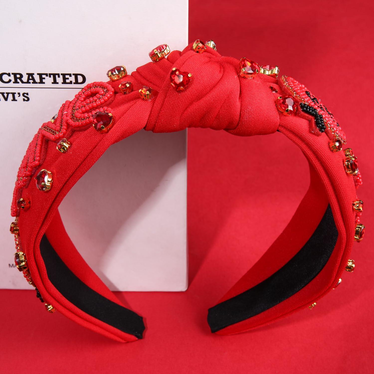 CEALXHENY CEALXHENY Valentines Day Headband for Women Rhinestone Heart Headbands Red Pink Crystal Knotted Headband Valentines Day Hair Accessories Gifts (Be Mine)